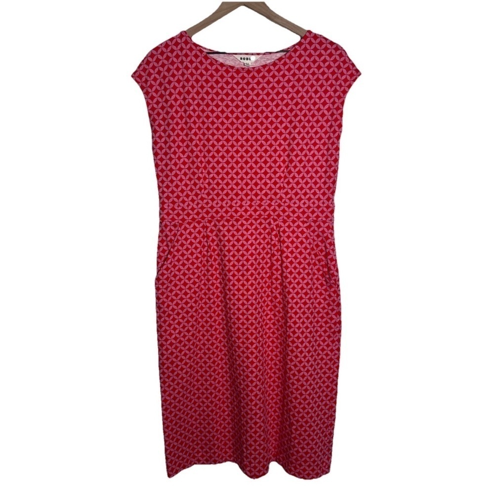 Boden Women’s Smocked Waist Mini Dress French Pink Mosaic Square Size 12 Long